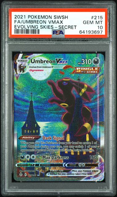 2021 POKEMON SWORD & SHIELD EVOLVING SKIES #215 FA/UMBREON VMAX -SECRET PSA 10 - 697