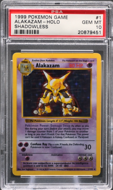 1999 POKEMON GAME #1 ALAKAZAM-HOLO SHADOWLESS PSA 10 - 451