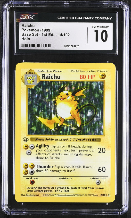 1999 POKEMON BASE SET 1ST EDITION 14/102 RAICHU - GEM MINT CGC 10 - 5067