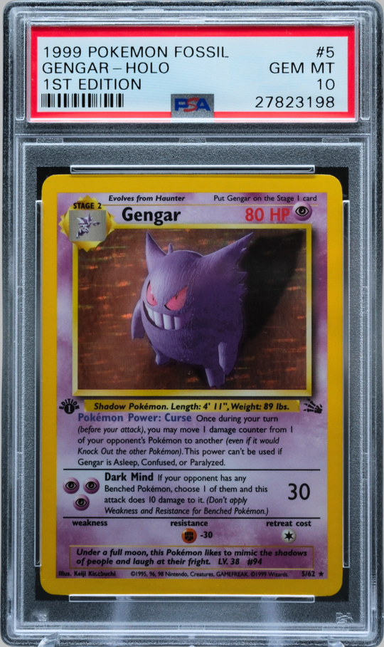 1999 POKEMON FOSSIL #5 GENGAR-HOLO 1ST EDITION PSA 10 -198