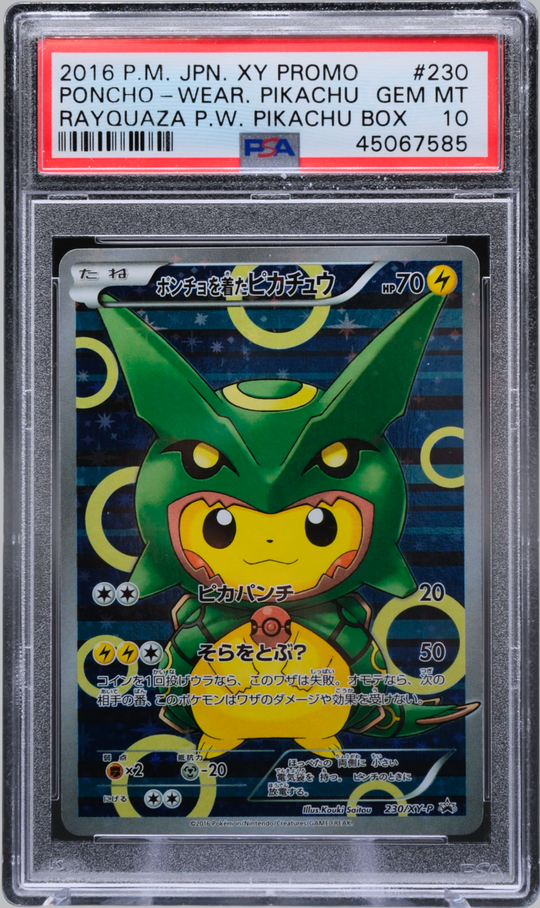 2016 POKEMON JAPANESE XY PROMO #230 PONCHO- WEAR.PIKACHU RAYQUAZA P.W. BOX PSA 10 - 585