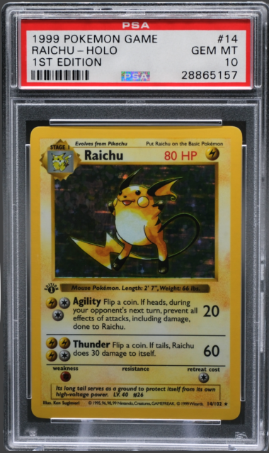 1999 POKEMON GAME #14 RAICHU-HOLO 1ST EDITION PSA 10  - 157