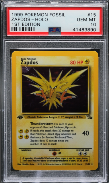 1999 POKEMON FOSSIL #15 ZAPDOS-HOLO 1ST EDITION PSA 10 - 890