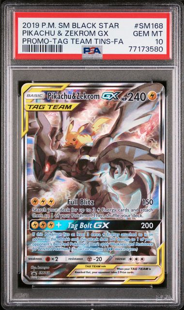 2019 POKEMON SM BLACK STAR PROMO #SM168 PIKACHU & ZEKROM GX -TAG TEAM PSA 10 - 580