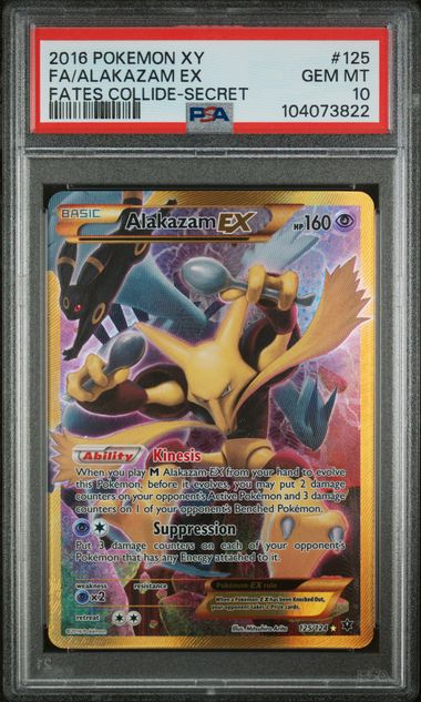 2016 POKEMON XY FULL ART ALAKAZAM EX FATES COLLIDE-SECRET #125 PSA 10 - 822